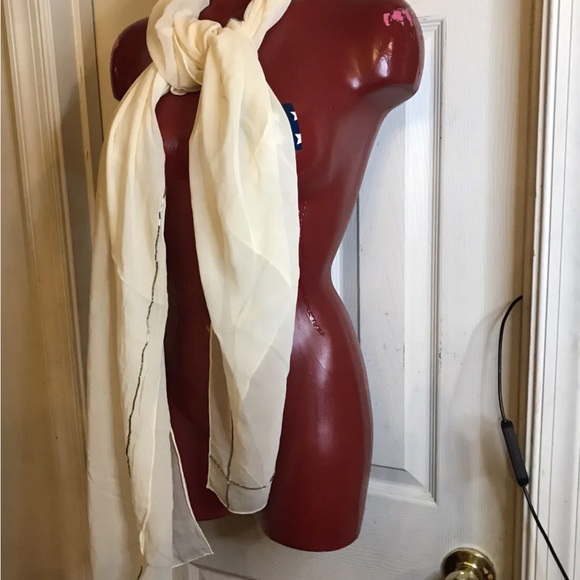 Lauren Ralph Lauren 100% SILK CHIFFON Ivory Cream Scarf Rectangular- 80" x 20" - Picture 6 of 12